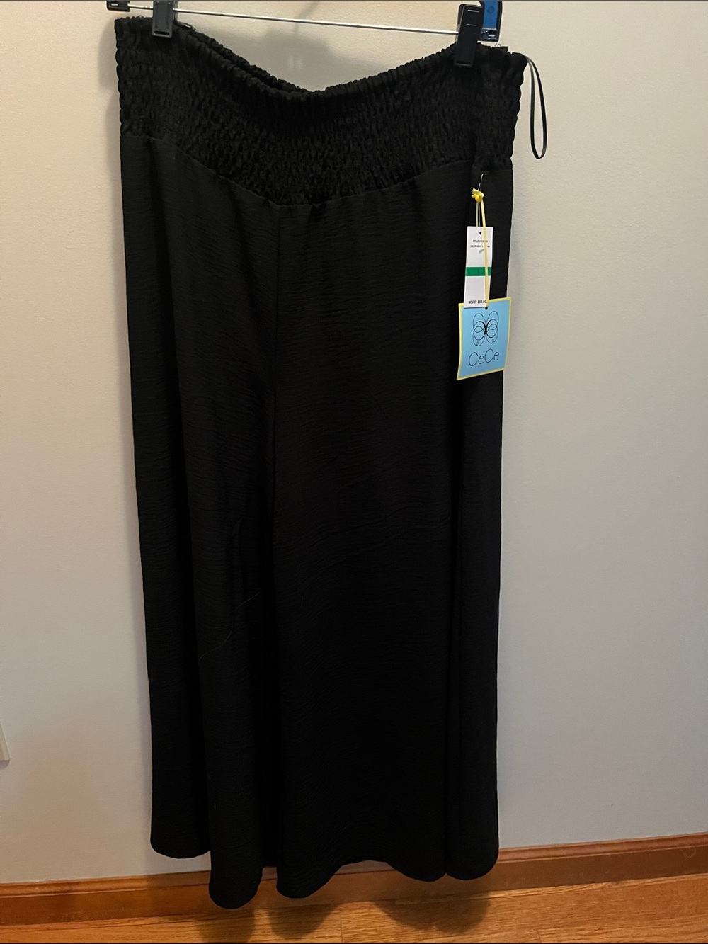 CeCe Black Maxi Divided Skirt or Gaucho Pants with Smocked Waistband